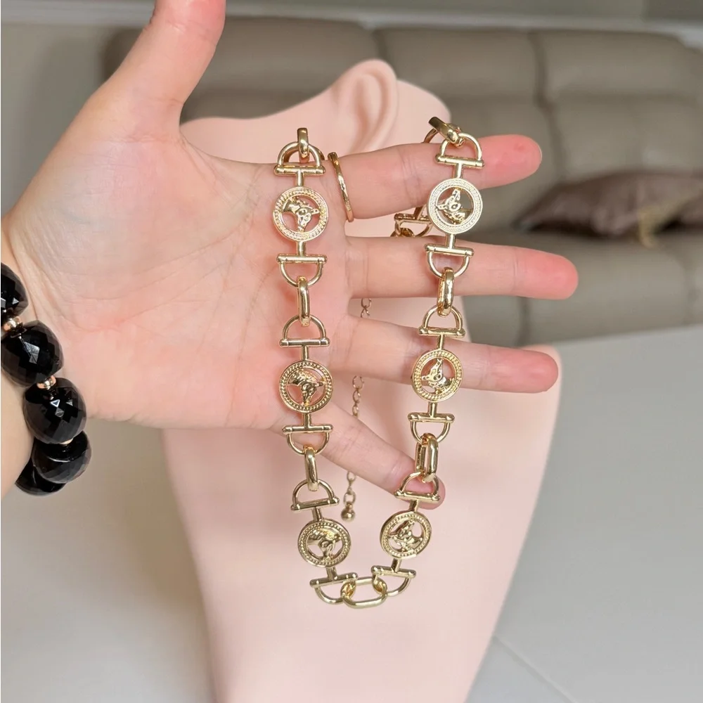 Gold Medallion Link Necklace - Women Jewelry